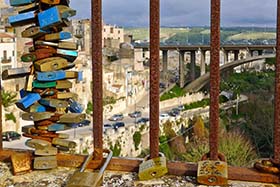 Love locks on bridge in Ragusa Sicily
